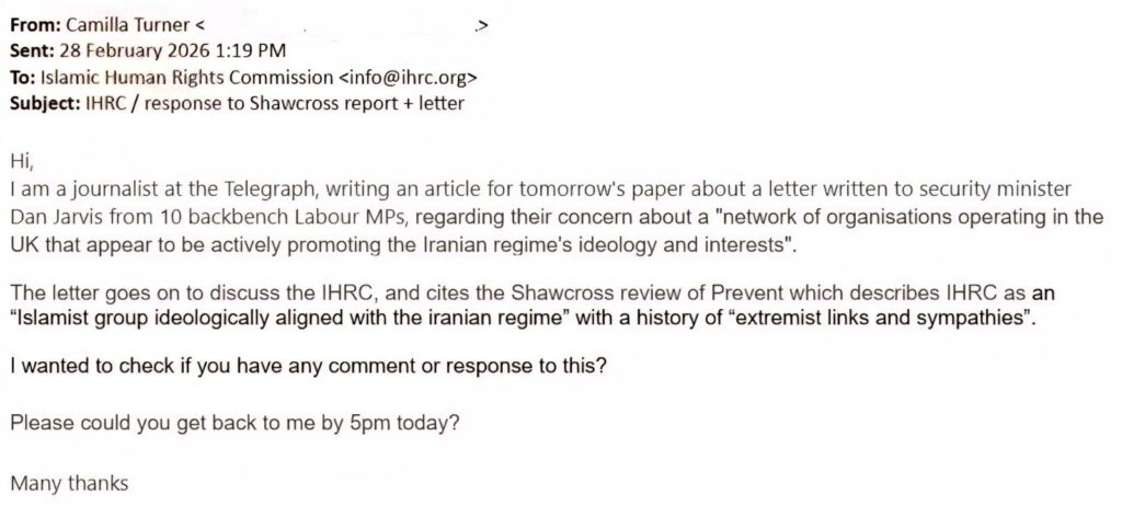 IHRC Response to Telegraph Enquiry